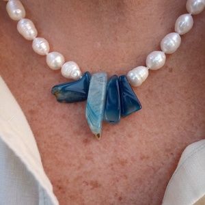 Blue Onyx and Freshwater Pearl Necklace